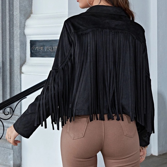 Luxe Vegan Suede Fringe Biker Jacket - Picture 5 of 9